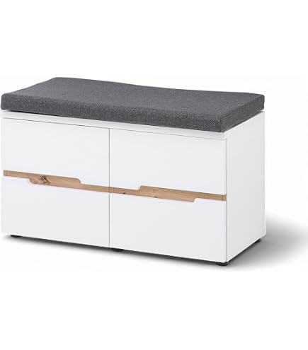 Lomadox Garderobenbank Flurbank Schuhbank 60cm breit, Eiche mit weiß Hochglanz, Sitzkissen grau Küche, Haushalt & Wohnen