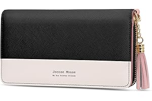 Jocose Moose Portafoglio da donna in pelle, portafoglio multicolore 12 scomparti per carte e taschino portamonete, portafoglio grande capacità con tasca da polso e portacellulare