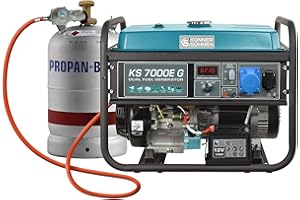 K&S KÖNNER&SÖHNEN Generador de doble combustible (gasolina y gas) KS 7000E G, generador electrico gasolina5500W,1x16A,1x32 (230V),12V, generador 4 tiempos con (AVR),indicador aceite,protección ante sobrecargas