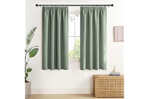 NICETOWN Verdunklungsvorhänge Kinderzimmer Kräuselband Vorhang Salbeigrün Blickdicht 2er Set 145 x 140 cm(HxB) Hitzeschutz Thermovorhang gegen Hitze Fenster Gardinen Kurz Verdunkelnd