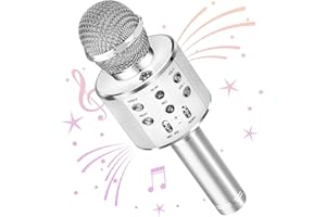 Wowstar Wireless Microphone, Karaoke Bluetooth Microphone for Kids Adults, Portable Toy Karaoke Mic Speaker Machine, Home KTV Player Support Android & iOS Devices for Party Singing (Silver)