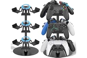 KOSKER Supporto per Controller e Cuffie, Porta Cuffie da Scrivania, Porta Cuffie Gaming a 12 Grandi Capacità, Porta Joystick PS5 Girevole per Accessori da Gioco, Facile da Riporre e Assemblare, 3 Livelli