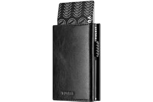 VULKIT Tarjetero para Tarjetas de crédito con Bloqueo RFID, Billetera emergente de Cuero Genuino con Compartimento para Billetes, Ventana de identificación, Bolsillo para Monedas y Cierre magnético