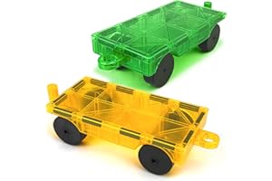 MAUIKAY 2 PCS Magnetic Tiles Expansion Cars, Magnetic Building Blocks Construction Truck Toys for Ages 3-8 (Yellow/Green)
