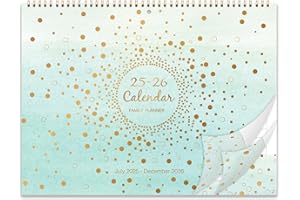 COLORAGE Family Calendar 2025-2026 - Calendar 2025-2026 with 6 Columns from Jul. 2025 - Dec. 2026, 42.2 x 29.7 cm, Perfect Family Planner - Pastel Green