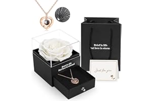 ADAZ Rosa Stabilizzata Vera, Con Collana I Love You, Regalo Fatto a Mano Con Vera Rosa Eterna Per la Sua Donna,Moglie,Fidanzata,Madre,Per Compleanno,Anniversario,San Valentino,Festa Della Mamma,Natale