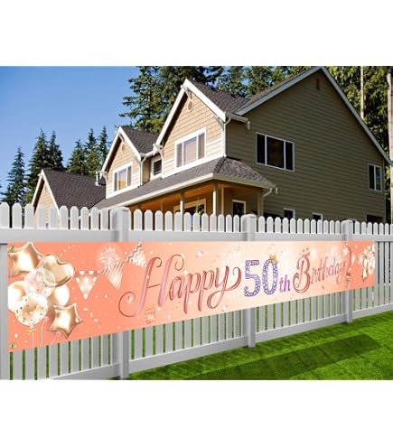 Deko Zum 50. Geburtstag (150x90 Cm) – Rosa Happy 50th Birthday Stoffposter | Für Party, Wand & Tisch