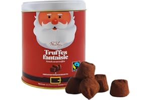 Chocolat Mathez - Truffes au chocolat noir Santa – Boite chocolat de Noël à offrir en forme de Père-Noël - Fabrication française – Boîte métal décorative à réutiliser - Idée cadeau