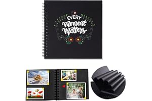 XINXINLOVEE Kleines Fotoalbum zum Selbstgestalten,17x17cm Scrapbook 20 Blätter(40 Seiten) Fotoalben Ringbuch, papier Spiralalbum für Geburtstag Jahrestag Hochzeit, Schwarz（every moment matters）