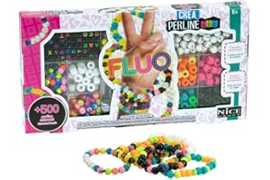 Nice Group - Perline ABC 500 Fluo - Perline con Charms Colorati e multiformi, Lettere Piatte, quadrate, tonde per bracciali