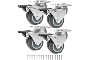 GBL Heavy Duty Swivel Casters with 4 Brakes + Screws - 50mm 280kg in Motion, 600kg Static - 4 Pack No Floor Marks Silent Caster for Furniture - Rubber Coated Trolley Wheels, Silver