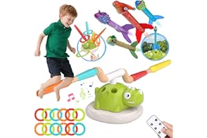 Fozcmisw 3 in 1 Outdoor Spiele für Kinder, Ringwurfspiel, Raketen Spielzeug, Springseil Spiele, Geschenke ab 4 5 6 7 8Jahre Garten Spielzeug mit Musik für Kinder Kinderspielzeug ab 3-12 Jahr