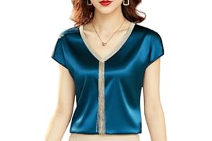 JUKETRON Camicie e Camicette da Donna alla Moda Top in Seta con Scollo a V e Maniche a Pipistrello in Raso per Donna Elegante da Ufficio Casual Ampia