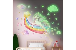 HHBDY Adesivi da Parete Fluorescenti Unicorno Arcobaleno - Luminosi Adesivi Murali per la Decorazione Della Stanza