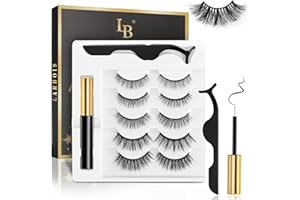 Magnetic Eyelashes, Larbois 5 Paires Mangetic Lashes Natural Look with Magnetic Eyeliner, Self Adhesive＆Reusable Fake Eyelashes With Applicator and Tweezers Kit, Waterproof Long-Lasting No Glue Needed