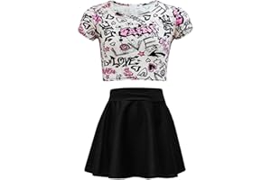 A2Z 4 Kids Kinder Mädchen Love Comic Graffiti Aufdruck Legging Skater MIDI Kleid Crop TOP Rock Neu Alter 2 3 4 5 6 7 8 9 10 11 12 13 Jahre