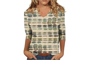 TOPASSION Blouses for Women UK Elegant, V Neck Women 3/4 Sleeve Tops Retro Relaxed Fit Floral Printed Slim Fit Basic Elegant Leggings Blouses for Women UK Business OfficeChiffon Blouses Ladies Tops T-Shirts