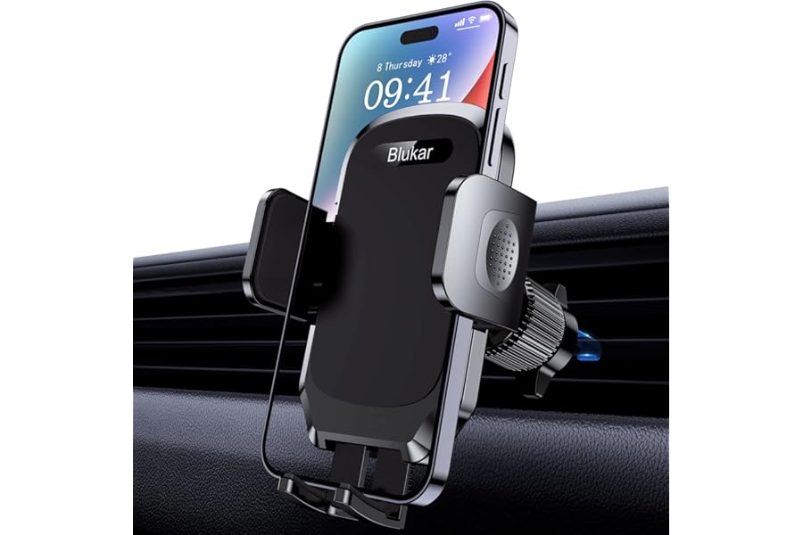 Blukar Car Phone Holder, Air Vent Car Phone Mount Cradle 360° Rotation - Upgraded Super Stable Hook Clip - One Button Release Holder for iPhone, Galaxy, All 4.0''-6.7'' Smartphones