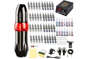 FONPOO Kit Tatuaje Completo Kit de Maquina de Tatuar Profesional, Kit de Tatuaje, 40 Agujas de Tatuaje, Kit de Tinta de Tatuaje de 14 Colores, Juego de Pluma para Tatuaje Rotativa