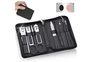 PETIGHT Nail Clippers Manicure Set | 9 In 1 Stainless Steel Professional Nail Care & Pedicure Kit With Zip | Nail Scissors Grooming Kit For Men Women Travel & Home Use Tools （Black）