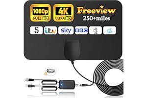 BAOLUOD TV Aerial Indoor 250+ Miles Long Range, Freeview Digital TV Aerial with Amplifier Signal Booster, TV Antenna Support 4K 1080p Local HDTV Channels and All Types TV