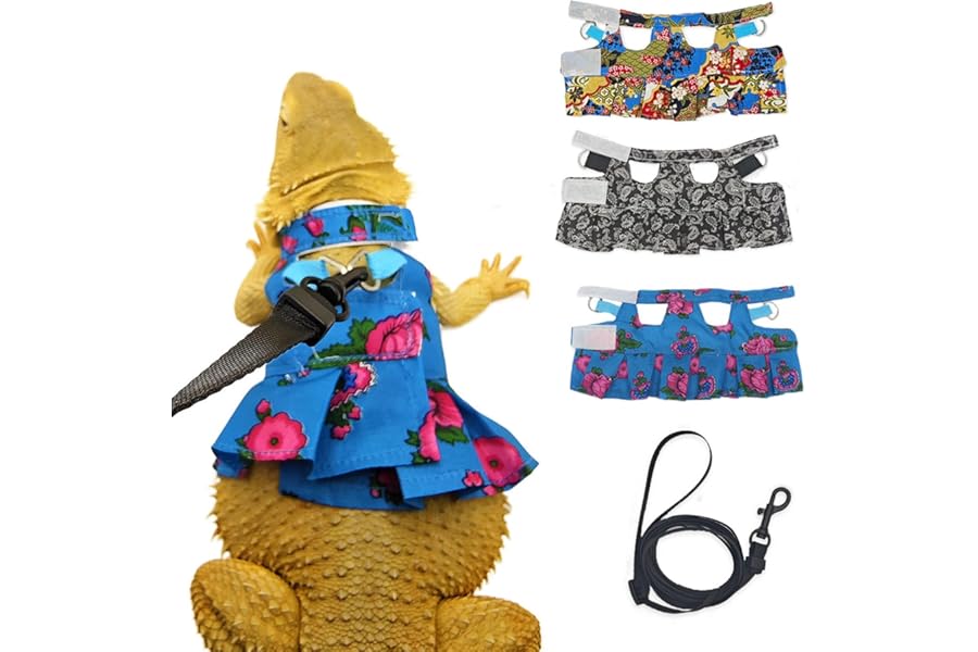 Lizard Harness Dress and Leash, Adjustable Hamster Ferret Harness and Leash Set, No-Pull Walking Vest for Lizard Small Animal Gecko Chameleon (Blue, M)