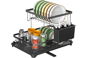 E-MANIS Égouttoir à Vaisselle à 2 Niveaux avec bac Dégouttement et Bec Rotatif,Petit Égouttoir à Vaisselle Peu encombrant,Taille 34 x 22 x 26 cm (Veuillez Acheter en Fonction des Besoins de Taille)