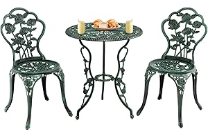 COSTWAY 3-częściowy zestaw mebli ogrodowych, zestaw balkonowy z 2 krzesłami i stołem, meble balkonowe z odlewu aluminiowego i żeliwa, meble tarasowe, zestaw mebli ogrodowych, na taras, balkon, do