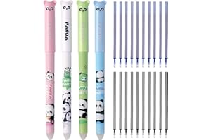 WOLMIK Radierbarer Kugelschreiber, 4 Stück Tintenroller Radierbar mit 20 Nachfüllungen, Cartoon Panda Löschbarer Stift, 0.5mm Erasable Pen Set für Schulsachen Bürobedarf Studenten Notizbuch Planer Journal