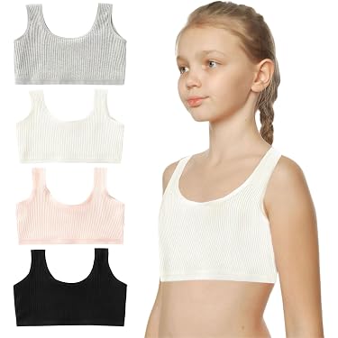 3 Soutiens-Gorge Fille 8-14 Ans - Coton Doux - Sans Armature - Bretelles U - Pour Sport, École, Quotidien
