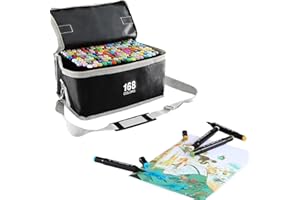 Hibisaws 168 Couleurs Feutre A Alcool, Feutre Alcool Double Pointe, Séchage Rapide En Une Seconde, Avec Étui De Transport, Pour Artistes Et Adultes À Colorier