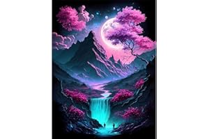 Wenfdrtr Bergblick Malen Nach Zahlen Erwachsene Set-Mond Malen Nach Zahlen für Erwachsene,DIY Handgemalt Ölgemälde Kit Geschenke Landschaft für die Hausdekoration(30x40 cm)