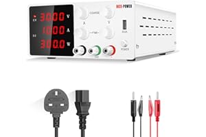 RUZIZAO Bench Power Supply Variable: 30V 10A Adjustable Switching Regulated High Precision 4-Digits LED Display 5V/2A USB Port Test Lead Output & Input Power Cord Bench Lab DC Power Supply