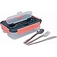 Built Bento Leakproof Lunch Box with Stainless Steel Cutlery, Plastic, Green/Pink, 23.5 x 17 x 6.5 cm