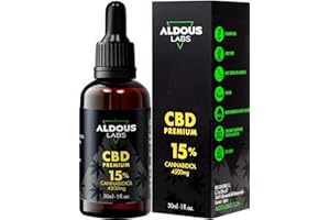 ALDOUS LABS Auténtico CBD Oil 15% | Aceite de Cañamo Bio enriquecido | 30ml - 1200 gotas Premium | Ayuda a reducir estrés, ansiedad y dolor | Hemp Oil con 4500mg de Cannabidiol | 0% THC
