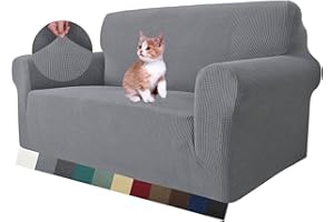 ‎MAXIJIN MAXIJIN Super Stretch Couch Bezug für 2-Sitzer Couch, 1-teilige Universal Love Sitzbezüge Jacquard Spandex Sofa Protector Hunde Haustierfreundliche Loveseat Schonbezug (2 Sitzer, Hellgrau)