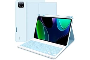 Zabatoco Funda Teclado Xiaomi Mi Pad 6,Funda con Teclado Español Ñ para Xiaomi Mi Pad 6/Mi Pad 6 Pro (11 polegadas, 2023 Modelo),Teclado Bluetooth Inalámbrico Desmontable para Mi Pad 6,Azul