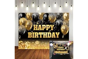 TENCOW Bokeh-Fotohintergrund mit goldfarbenen Glitzerpunkten, Ballon-Bokeh-Fotografie-Hintergrund für Erwachsene, Männer, Frauen, Geburtstagsparty, Tisch-Wanddekoration, 210 x 150 cm, Schwarz / Gold