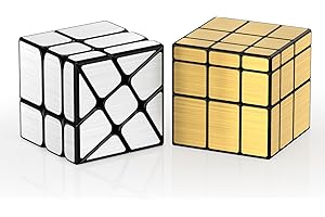 ROXENDA Speed Cube Ensemble de 2 Gold Mirror S Cube, Silver Windmirror Cube, Irrégulier Speedcubing 3x3x3 Twisty Box Puzzle