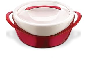 PINNACLE THERMOWARE Pinnacle Large Insulated Casserole Dish with Lid 2.6 qt. Elegant Hot Pot Food Warmer/Cooler -Thermal Soup/Salad Serving Bowl Stainless Steel Hot Food Container–Best Gift Set for Moms –Holidays Red