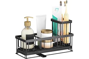 TidyTrove Kitchen Sink Caddy - Sink Tidy Organizer with Removable Sponge Holder Brush Holder, Self-Draining Tray for Countertop Kitchen Storage Organisation (Black)