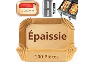 PETHREE Papier Cuisson pour Ninja Air Fryer, 100 Pièces Épaissi 20x14cm Papier Rectangulair Sulfurisé pour Friteuse, Accessoires Moule pour Ninja AF300EU/AF400EU, Autre Double Compartiment Airfryer