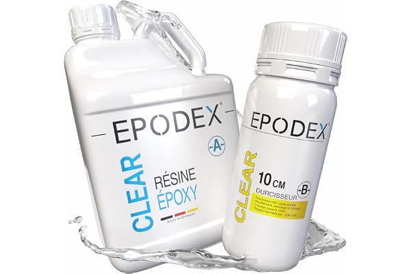 EPODEX ECO MAX Kit résine époxy transparente pour coulées jusqu'à 10 cm, avec ou sans pigments, idéal pour tables rivières, lampes, projets de grande hauteur - CLEAR - Transparent - 3kg