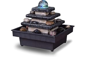 ZEN LIGHT Fontana interna Cascata Scala Tempio Luce Colorata, Decorazione d'interni Zen Rilassante Soggiorno, Camera da letto, Ufficio, Fontana da Tavolo Decorativa, Idea Regalo, H 18x20x18 cm – Eka Zen'Light