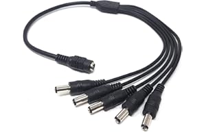 KEPLE Rozdzielacz zasilania DC 1 do 5 wtyczek złącze Y 2,1 mm kabel adaptera kompatybilny z JOOAN, PECHAM, TMEZON HD, ZOSI HD, JENNOV HD, EWETON, CHETOO, ANNKE, SANNCE, BG CCTV PSU kamery bezpieczeństwa 12 V