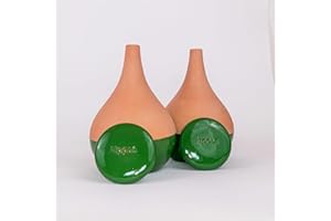 Alppos 2 Oyas à Planter 0,8 Litre Vert en Terre Cuite avec Couvercle - ollas pour Plante intérieure et extérieure - Goutte à Goutte par capilarité