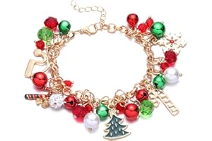 RIXERKOC Weihnachtsarmband für Damen Bunte Weihnachten Accessoires mit Schneeflocke Weihnachtsbaum Perlencharms Armband, Neuheit für Weihnachtspartys und Geschenke