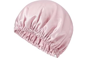 Mommesilk Jedwabny czepek do spania dla kobiet, 22 Momme, regulowany, elastyczny, czysty jedwab morwowy, czepek do spania, nakrycie głowy do czapek do włosów, różowy, M-L