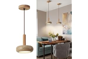 Kaixunl Lustre Japonais Wabi-sabi En Travertin Jaune suspension luminaire LED En Bois Lustres Réglable En Hauteur luminaires Intérieur moderne Pour chambre Coucher Salle manger Salon Cuisine 15cm Pôle