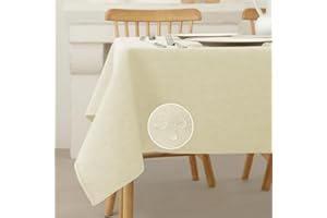 Vorvowry Mantel Antimanchas Rectangular Redonda con Efecto Lino Mantel Impermeable Hule Mesa Manteles para Fiesta Cocina Comedor Rectángulo 140x220cm Beige